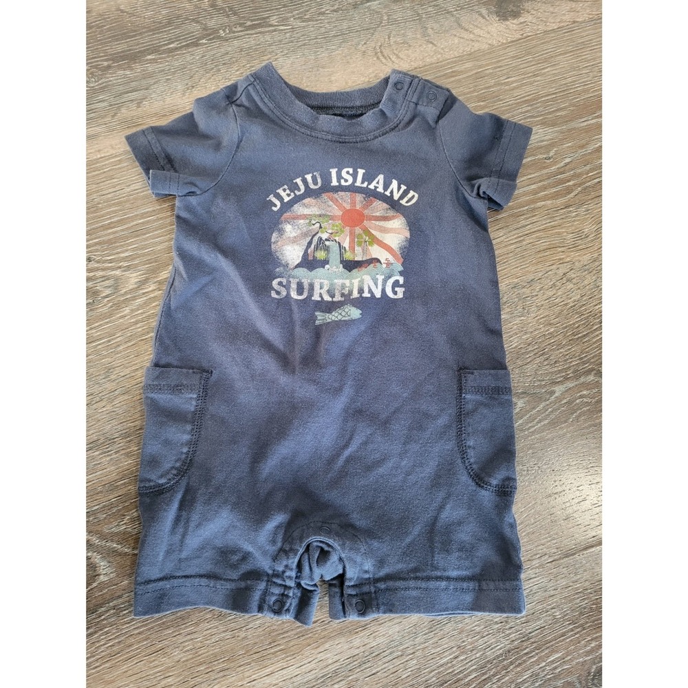 Tea‎ Collection Jeju Island Surfing Baby Romper Navy Blue Cotton 3-6 Months #1